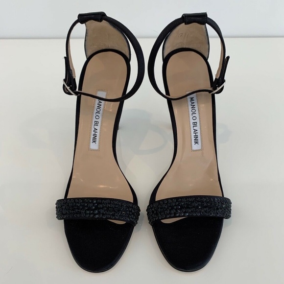 MANOLO BLAHNIK BLACK CRYSTAL SANDALS 7.5 NEW! - Picture 6 of 17